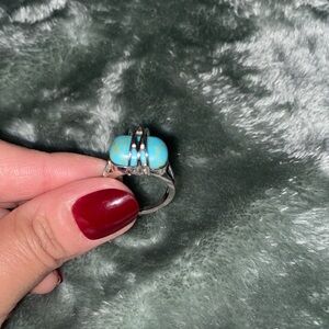 Turquoise Stone Sterling Silver Ring - Blue Gem Cocktail Ring